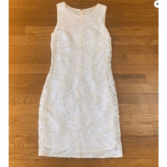 Belle Badgley Mishka Shift Sequin Ivory Sheath Swirly Dress, Size 2, MSRP $179 - Picture 1 of 13
